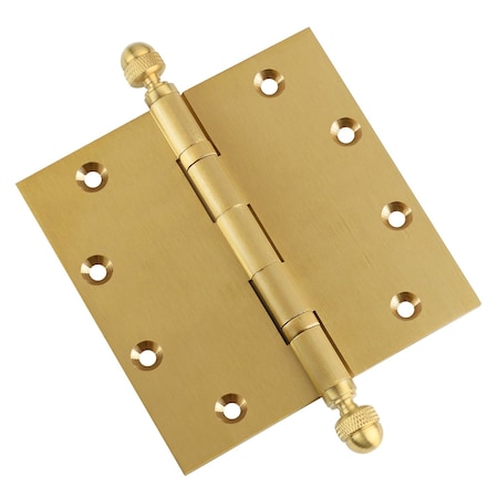 Embassy 5 x 5 Solid Brass Ball Bearing Hinge, Satin Brass Finish Acorn Tips 5050BBUS4A-1